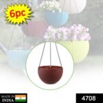 Plastic Hanging Flower Pot and Flower Pot with Chain (6 Pc)