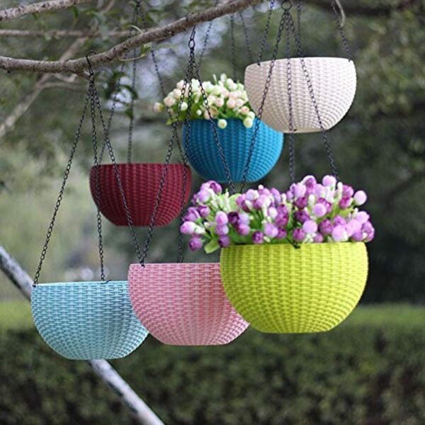 Plastic Hanging Flower Pot and Flower Pot with Chain (6 Pc) - Image 2