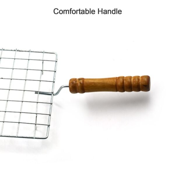 Square Stainless Steel Barbecue Grill with Wooden Handle - Image 2