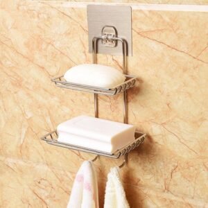 Kitchen Bathroom Soaps Storage Rack with 2 Hook for Home