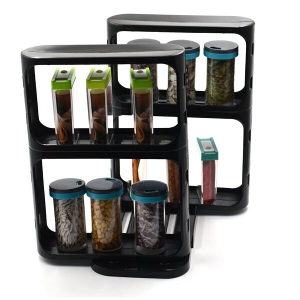 Cabinet Caddy, Modular Rotating Spice Rack Multi-functional Organizer Rack Two 2-Tiered Shelves with Base - Image 4