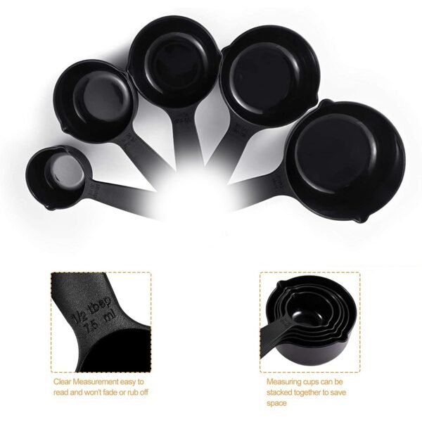 Plastic Measuring Cups and Spoons (11 Pcs, Black) With butterfly shape Holder - Image 3