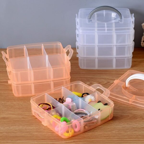 3-Tier 18 Sections Transparent Stackable Adjustable Compartment Slot Plastic Craft Storage Box - Image 2