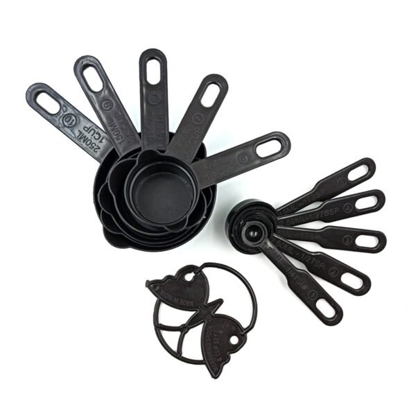 Plastic Measuring Cups and Spoons (11 Pcs, Black) With butterfly shape Holder - Image 4