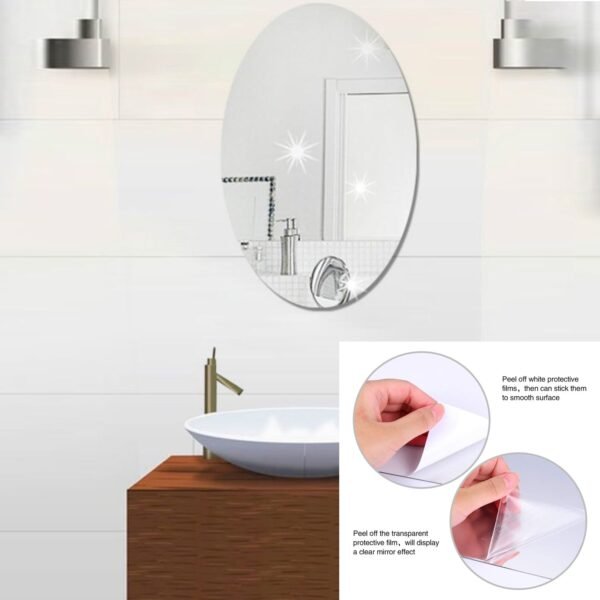 A Oval Frame Less Mirror Wall Sticker for Dressing - Image 4
