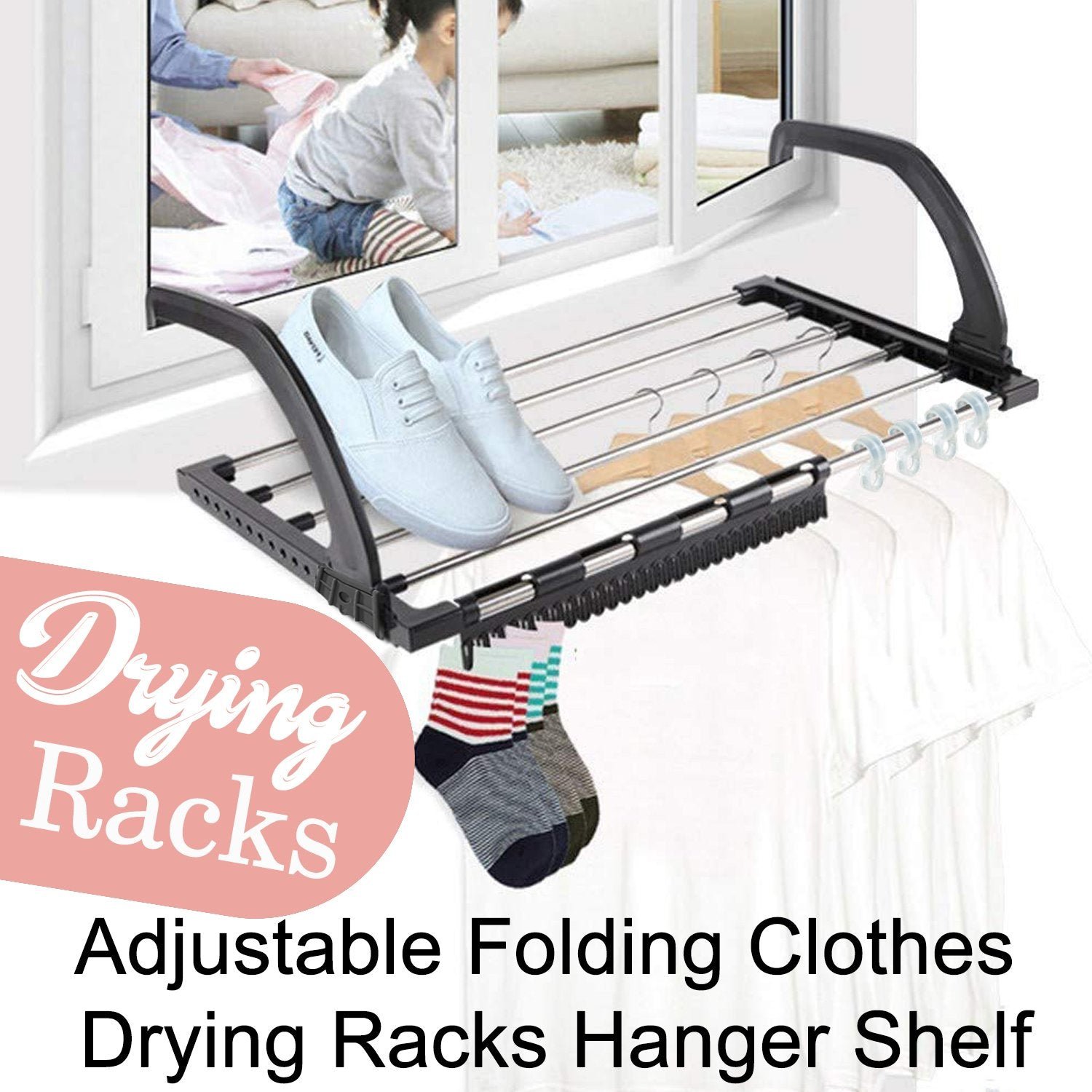 Adjustable Folding Clothes Steel Drying Racks Hanger Shelf Buyzone International